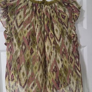 Velvet Multicolor Patterned Blouse with Ruffle Sleeves